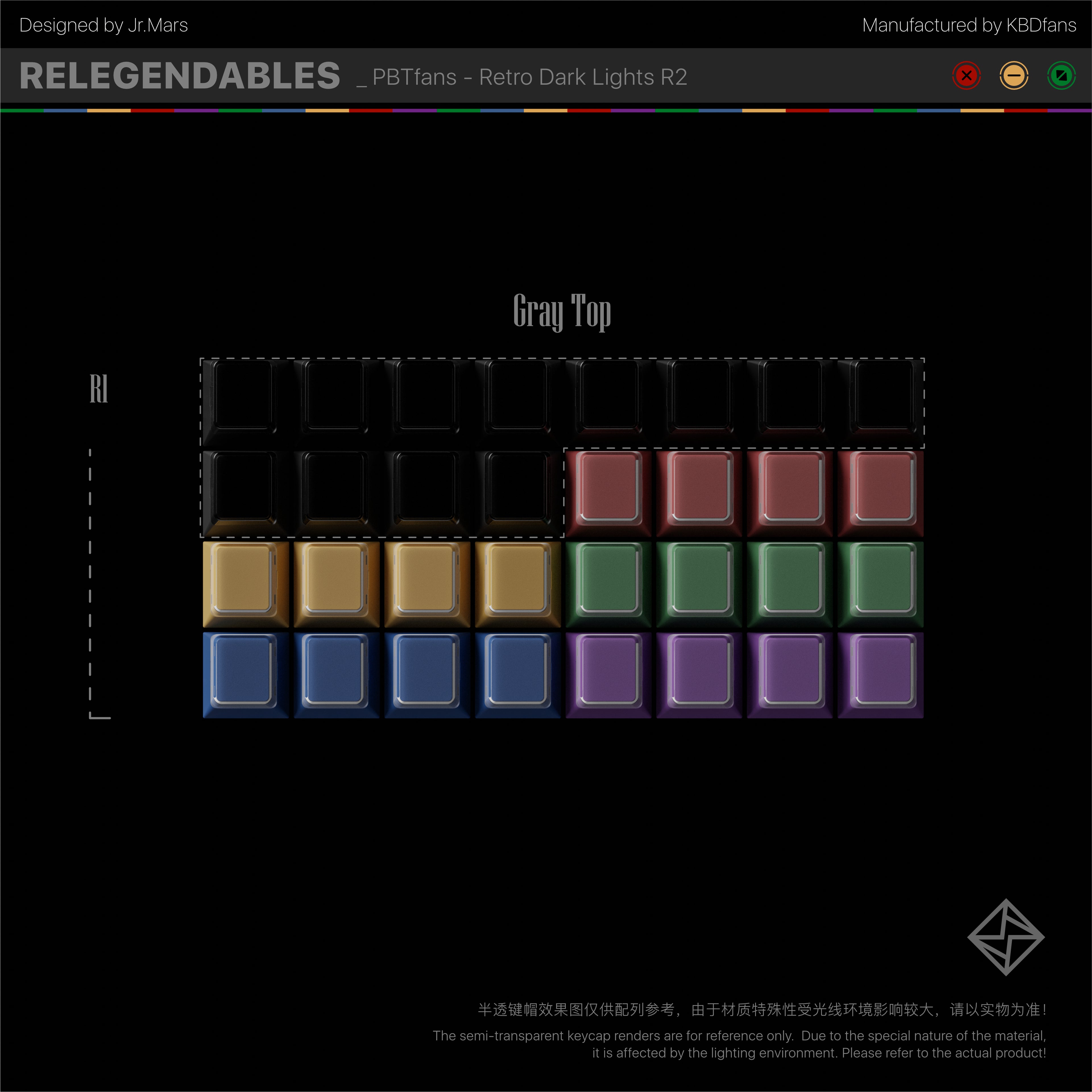 (In Stock) PBTfans Retro Dark Lights R2 Keycaps