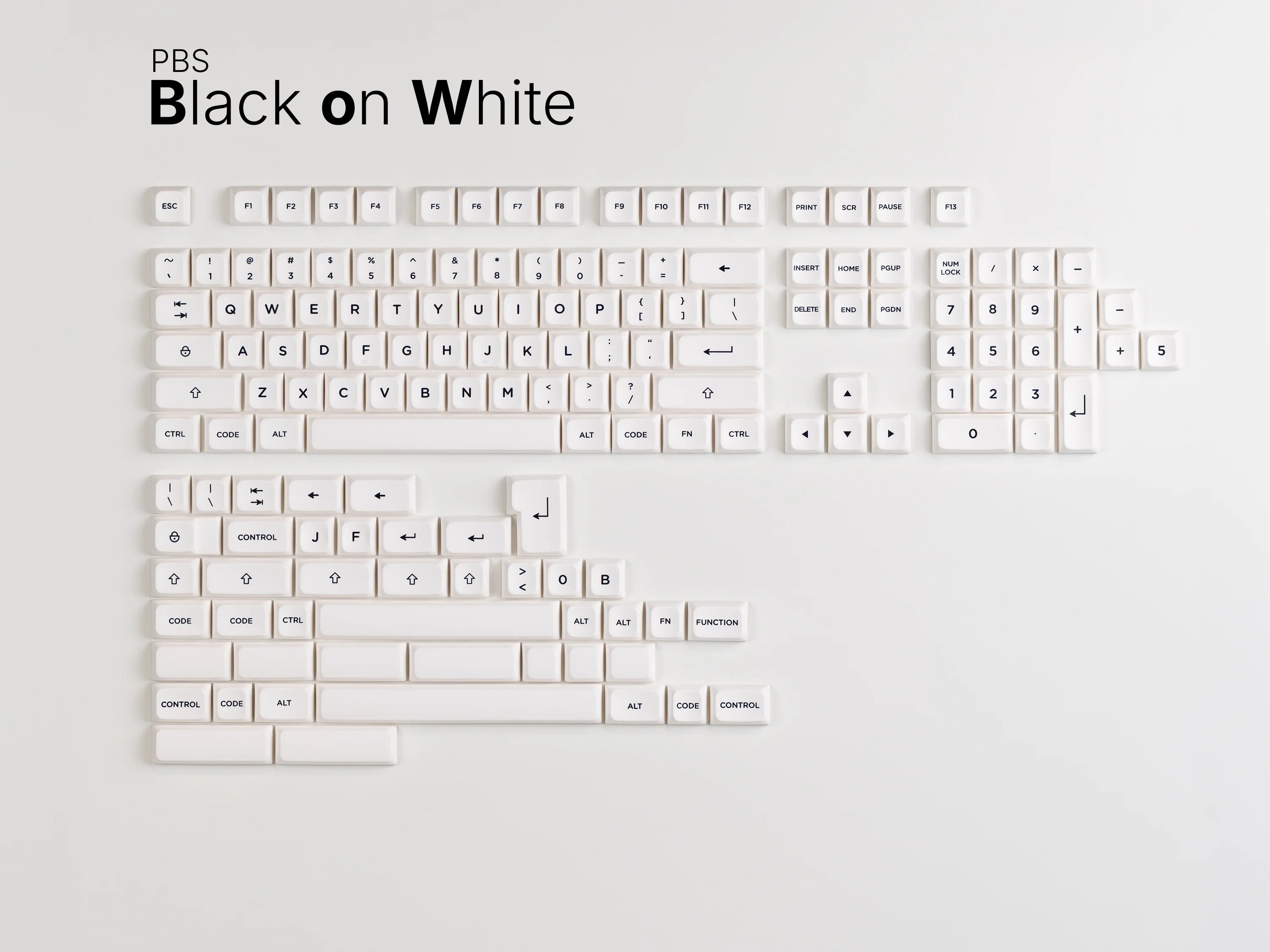 (In Stock) PBS Black on White Keycaps