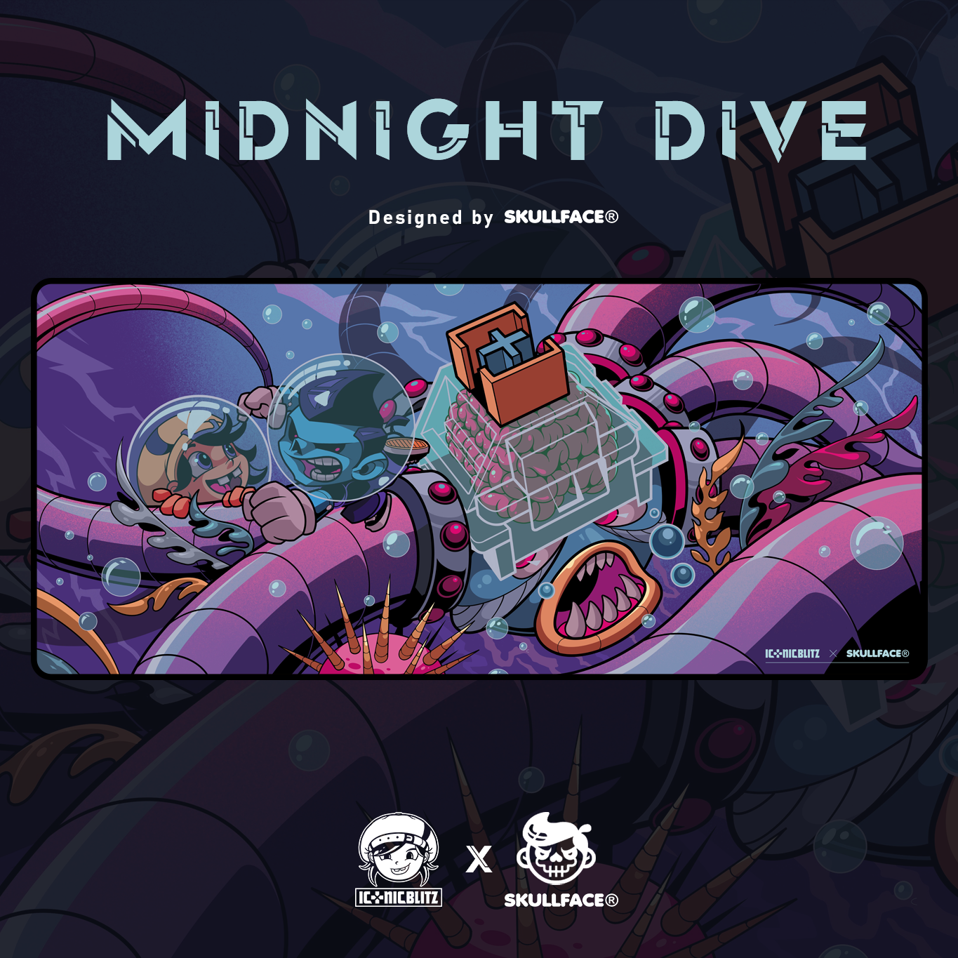 (In Stock) Midnight Dive Deskmats - Iconic Blitz x Skullface Collab