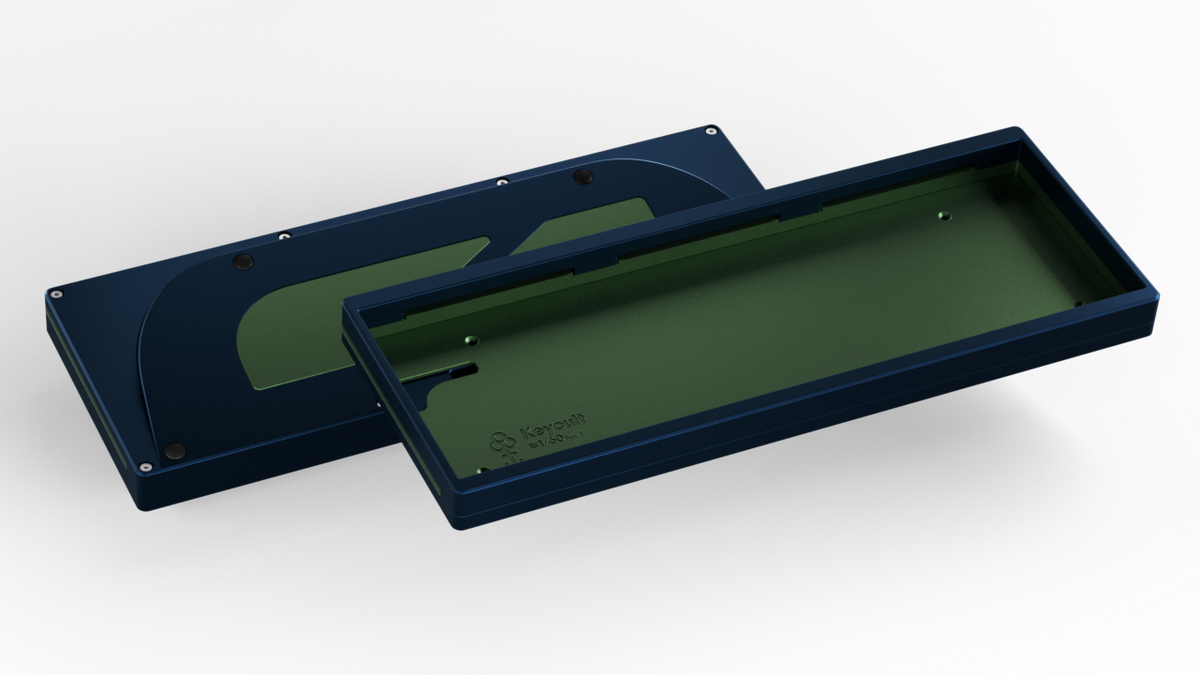 render of a Keycult No. 1 / 60 with a navy case and alu camo green mid