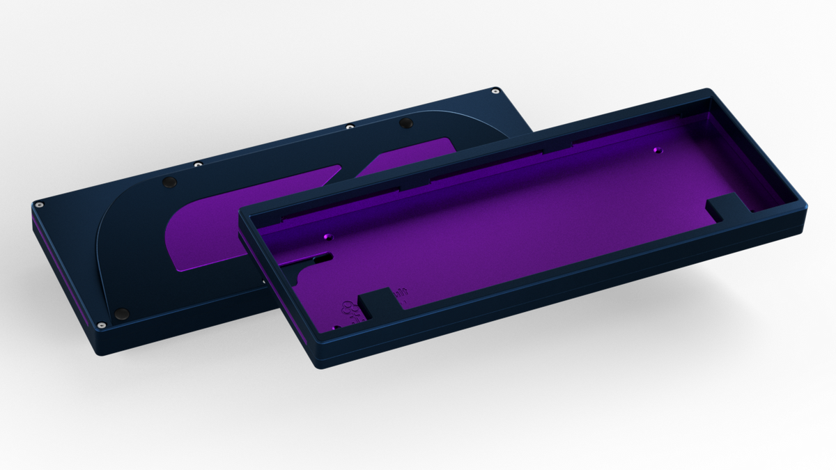 render of a Keycult No. 1 / 60 with a navy case and alu purple mid