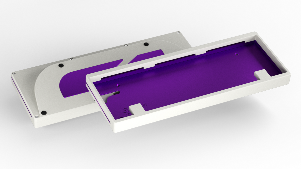 render of a Keycult No. 1 / 60 with a white case and alu purple mid